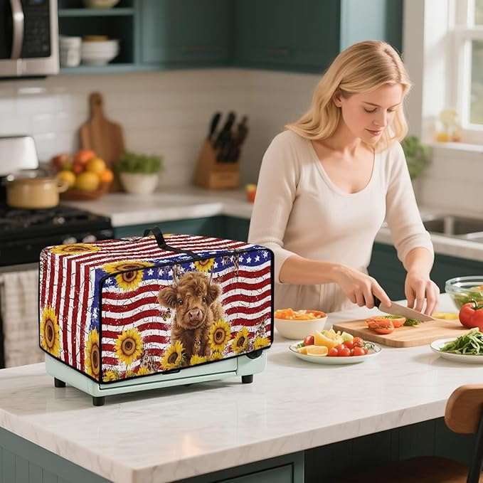 Doojoayie 4 Slice Toaster Cover Bread Machine Cover with Top Handle Design Kitchen Small Appliance Dust Protetor Stain Resistant Universal Fit Sunflower Highland Cow 4 Print