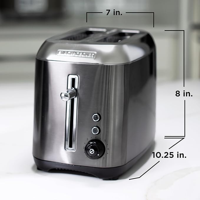 Black &amp Decker 2-Slice Toaster with Extra Wide Slot Push-Button Functions Shade Selector and Swing-Down Crumb Tray Black/Stainless Steel