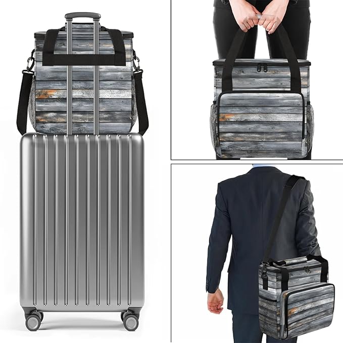 Wood Print Coffee Maker Travel Bag for Keurig K-Mini/K-Mini Plus Insulated Waterproof Tote with Pockets Portable Single-Serve Brewer Case