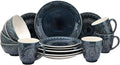 Unknown1 16 Piece Stoneware Dinnerware Set Blue Textured Casual Round Microwave Safe Medium
