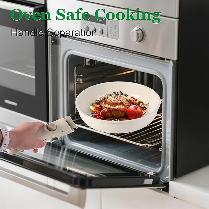 12 PCS Kitchen Cookware Set Aluminum non stick pan Removable &amp microwaveablewith Induction Pot Pan Set for RV CookwareOven Safe PFOA Free(White)