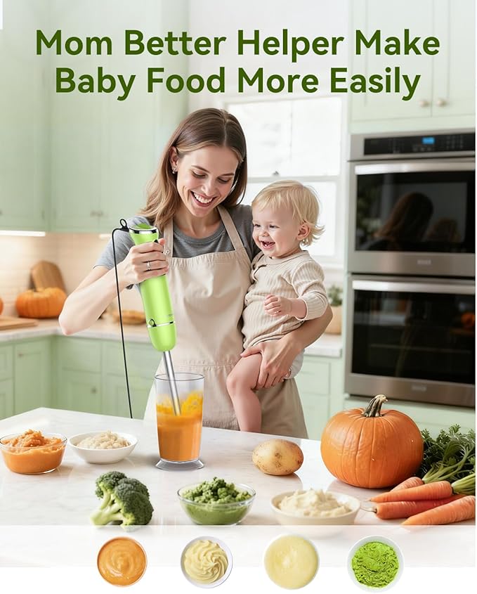 Immersion Blender Handheld 5 in 1 Hand Blender 1000W Hand Mixer Stick BPA-Free 12 Speed Handheld Blender with Mixing Beaker Chopper Whisk and Milk Frother for Soup Smoothies Sauce Baby Food