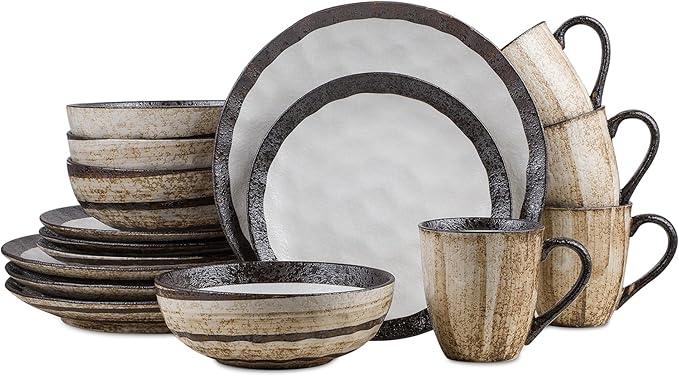 Stone Lain Lucy Porcelain 16-Piece Round Dinnerware Set Beige