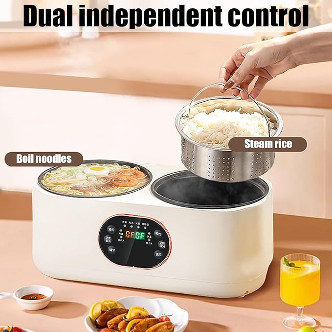 Double Slow Cooker 1.8L+1.8l Rice Cooker with Double Pots Timer and Keep Warm Function for Cooking Porridge and Heating Rice