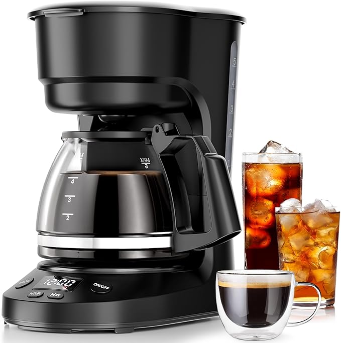 Kismile Compact Drip Coffee Maker Anti-Drip System Timer Removable Funnel &amp Auto Shut-Off Anti-Dry Protection Perfect Small Coffee Machine for Home &amp Office (Black)