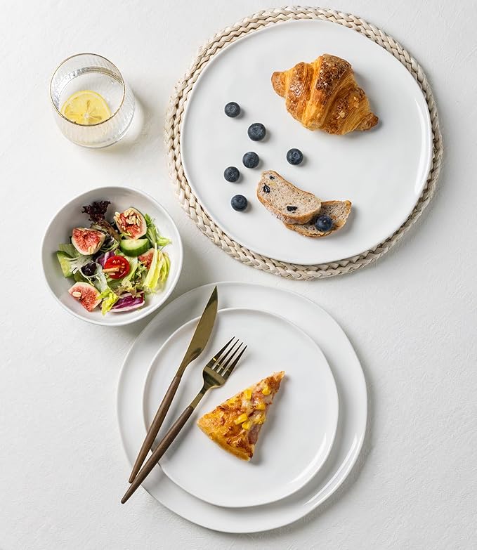 GBHOME Ceramic Dinnerware Sets for 4 12 Pieces Porcelain Lightweight Plates and Bowls Sets Scratch Resistant Dish Set Oven &amp Microwave &amp Dishwasher Safe Angel White