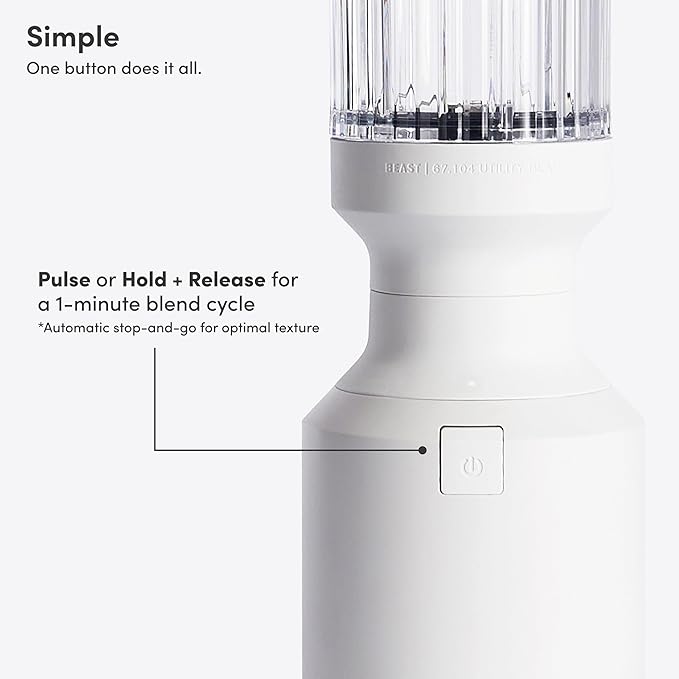 Beast Mighty 850 Plus | Premium Compact Personal Blender | Smoothies Shakes Dressings Sauces | Blends Ice and Frozen Fruit | New XL Vessel | Extra Vessels Lids and Straws | 850W (Cloud White)