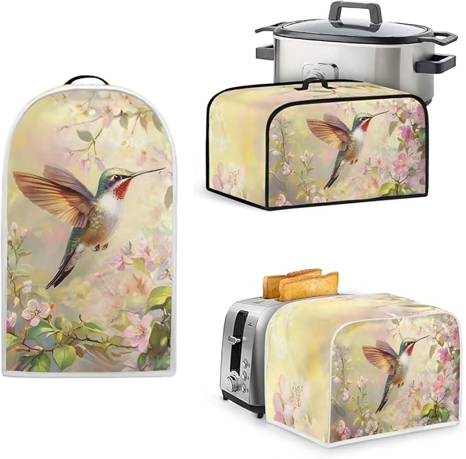 Hummingbird Blender CoversSlow Cooker CoversBread Toaster Cover(Large) 3 Piece SetSmall Appliance Universal Size Crock Pot Cover Oven Dust Cover Women Gift(White)