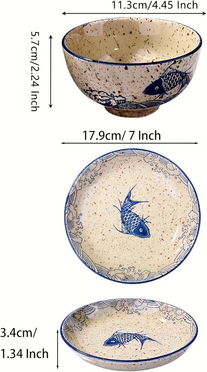 Ceramic Dinnerware Set of 84 Pieces 7 Inch Plates and 4 Pieces 4.45 Rice Bowls Dishwasher &amp Microwave Safe