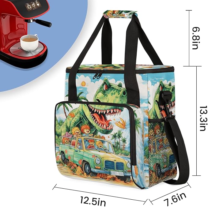Savanna Animal Coffee Maker Carrying Bag Dino Portable Travel Storage Tote Bag Compatible with K-Mini or K-Mini Plus Single Serve Coffee Brewer Carrying Case with Multiple Pockets &amp Shoulder Str