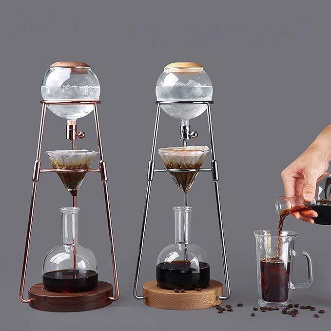 Liudan Coffee Maker Ice Drops Coffee Machine Cold Brew Coffee Container Household Glass Silver Rose Gold Hand Coffee Machine 500 ml Coffee Press (Colour: Black)