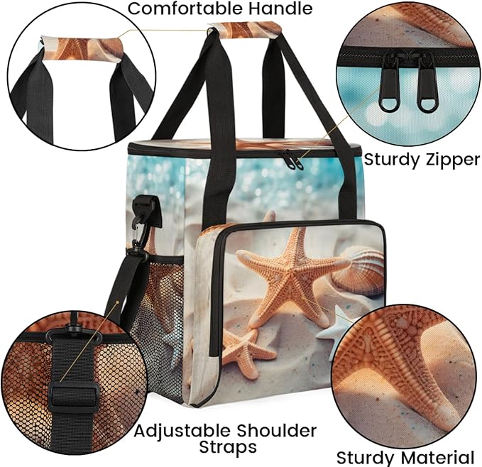 Summer Sand Starfishes Coffee Maker Travel Bag for Keurig K-Mini/K-Mini Plus Insulated Waterproof Tote with Pockets Portable Single-Serve Brewer Case