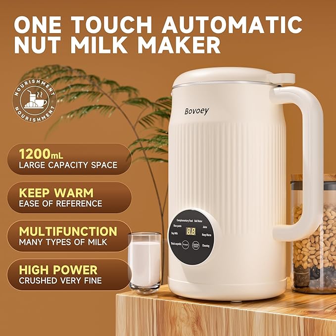 Nut Milk Maker Machine8 in 1 Soy Milk Maker Automatic for AlmondOatPlant-Based Milk and Non-Dairy Beverages40oz Almond Milk Maker Machine with Delay Start/Self Clean/Boil Water (Light White)