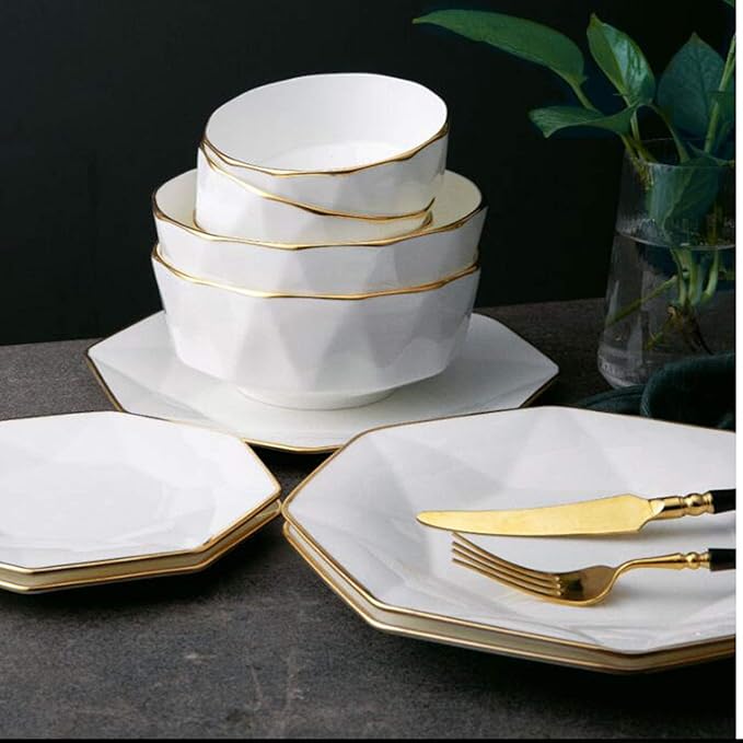 Dinnerware Set Plate Set Shallow Porcelain Plates Set Serving Dinner Bread Butter Dinner Dessert Snack Phnom Penh Around Light Elegant Luxury in Case of Be Used to RefrigeratorBA