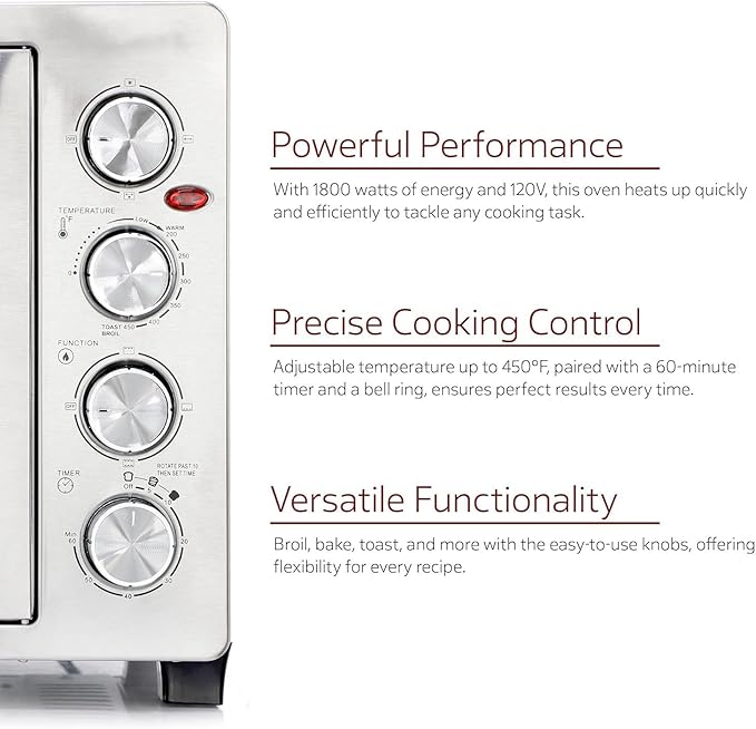 47.6 Quart French Door Countertop Convection Oven with Rotisserie Stainless Steel Toaster Oven with Timer Bake Tray and Accessories