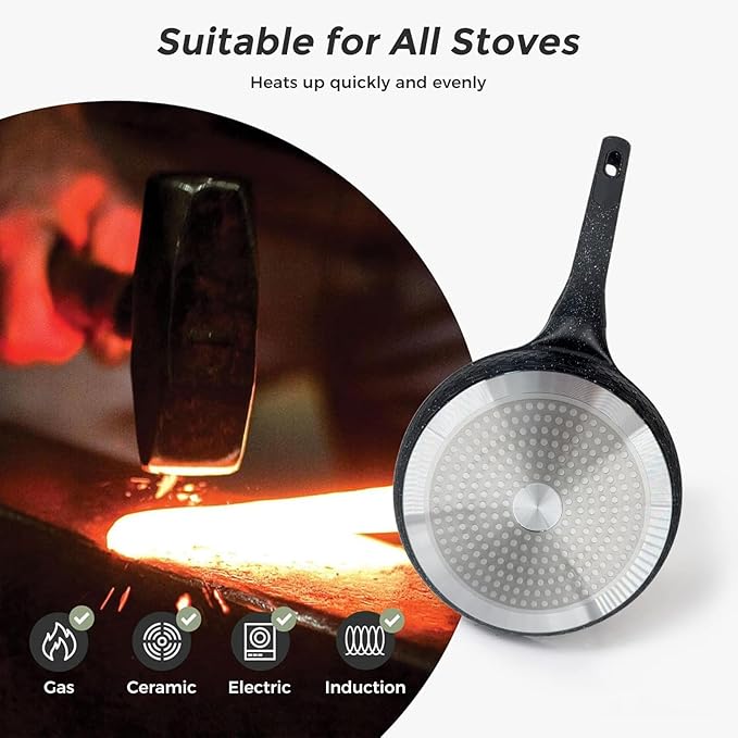 16Pcs Pots and Pans Sets Nonstick Cookware Set Kitchen Cooking Set Fry Pans Saute Pan/Gasserole/Saucepan with Lid Utensils Dishwasher Safe Black (PTFE/PFOA/PFAS/LEAD/CADMIUM Free)