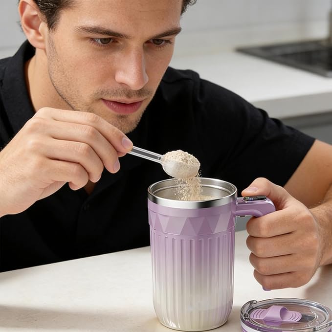 Rechargeable Self Stirring Cup - Electric Coffee Mug for Cocoa | High Torque Motor with Insulated Thermal Walls &amp Button for Birthday Busy Commuters Tea Lovers and Local Cafes