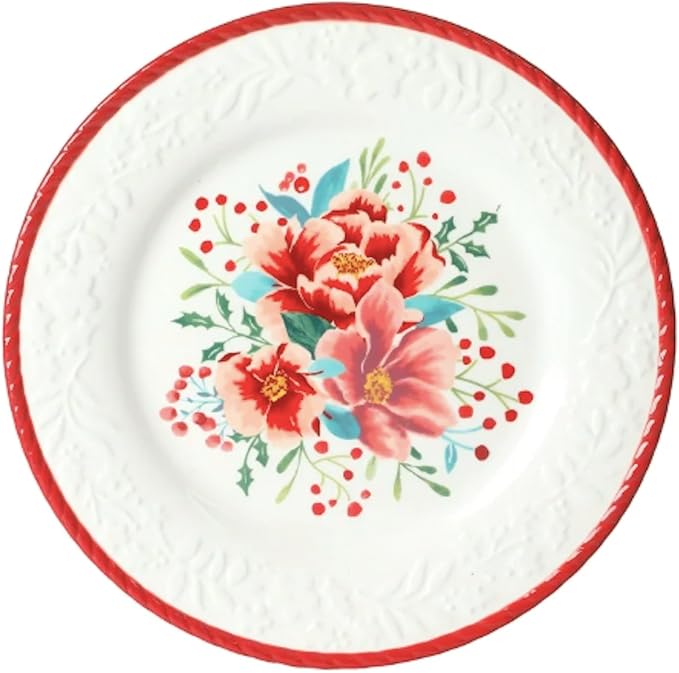 Merry Meadow Red 12-Piece Stoneware Dinnerware Set