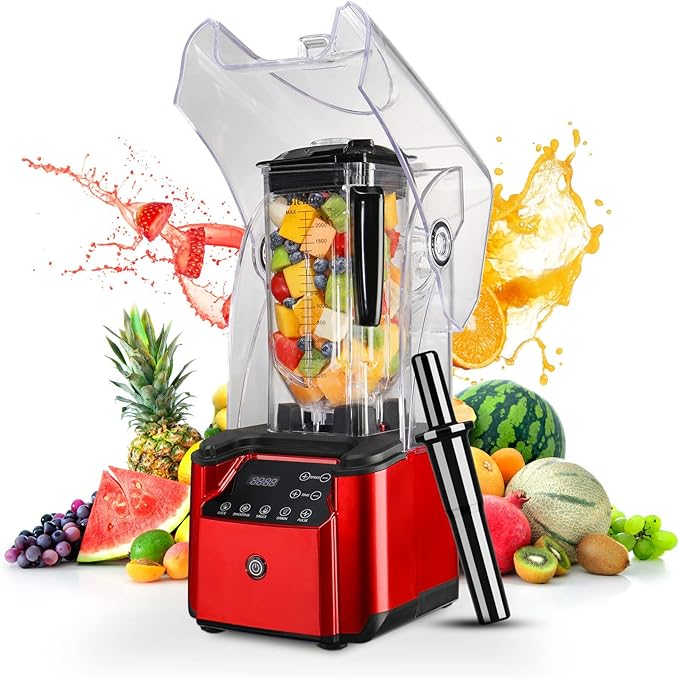 Blenders for Kitchen2200W High Speed Professional Countertop Blender with Soundproof HousingCommercial Quiet Blender for Shakes and SmoothiesRed