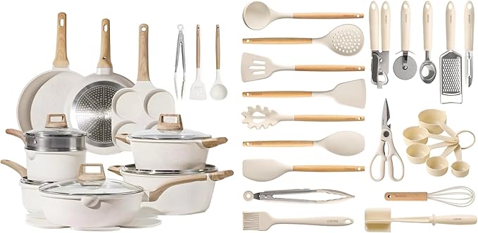 CAROTE 43pcs Cookware Utensil Set Nonstick Cookware Sets 446°F Heat Resistant Kitchen Utensils Gadgets Set