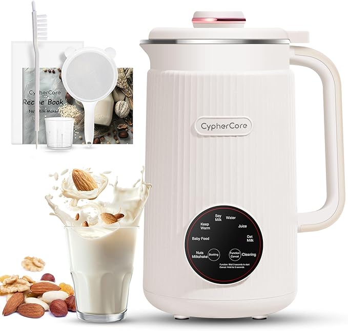 Nut Milk Maker Machine 8-in-1 40oz Soy Milk Maker with Delay Start/Keep Warm/12 Blades Homemade Almond Oat Soy Milk Shake Plant Milk Milk Machine Maker with Nut Milk Bag Cleaning/Boil Water