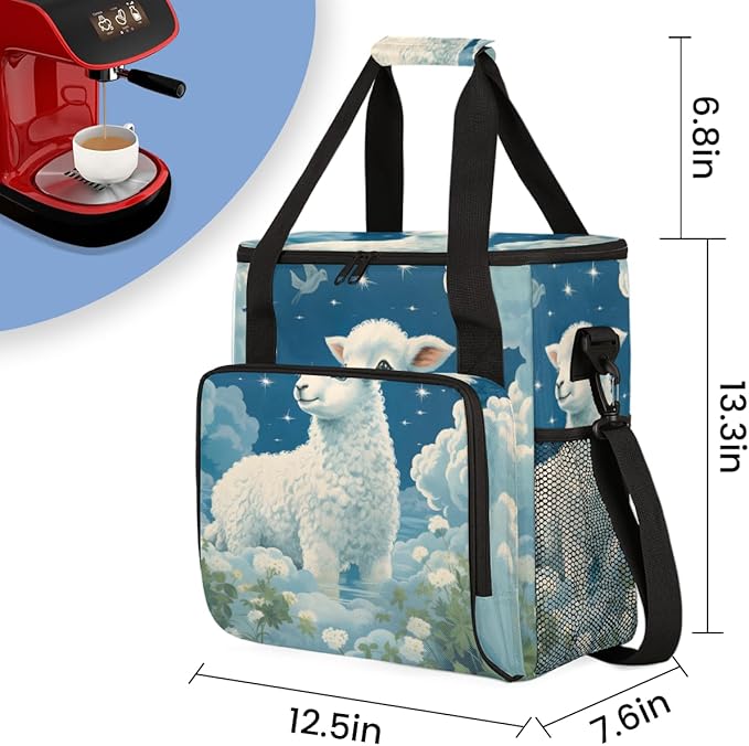 Cloud Sheep Coffee Maker Carrying Bag Cartoon Sheep Travel Storage Bag Compatible with K-Mini or K-Mini Plus Single Serve Coffee Brewer Carrying Case with Multiple Pockets &amp Shoulder Strap