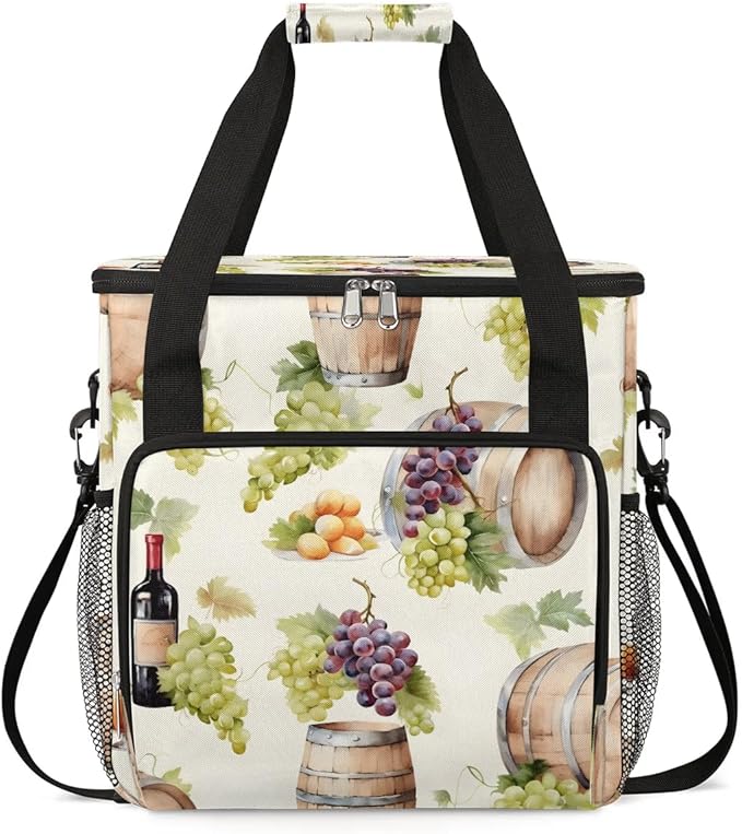 Red Wine Grapes Coffee Maker Carrying Bag Compatible with K-Mini or K-Mini Plus Portable Single Cup Coffee Maker Case with Pockets for K Cup Pods