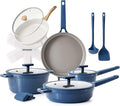SENSARTE Ceramic Nonstick Cookware Set 15 Piece includes 9.5 Inch Omelet Pan with Lid Induction Compatible Frying Pan Skillet