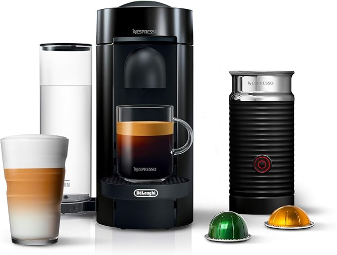 Nespresso Vertuo Plus Coffee and Espresso Machine by De'Longhi with Aeroccino Ink Black (Renewed)