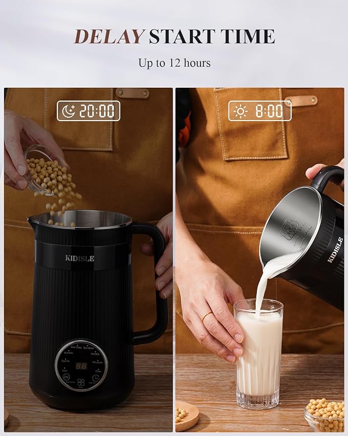 32oz Automatic Soy Machine for Homemade Almond Oat Coconut Soy Plant Based Milks and Non Dairy Beverages with Delay Start/Keep Warm/Self-Cleaning/Boil Water Black