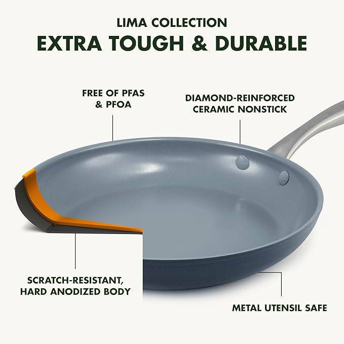 GreenPan Lima Hard Anodized Healthy Ceramic Nonstick 12 Piece Cookware Pots and Pans Set PFAS-Free Oven Safe Gray