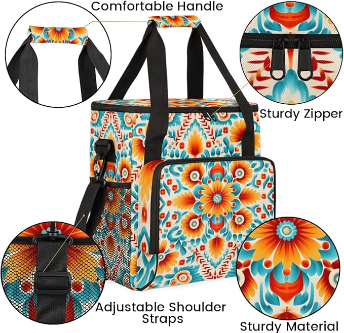 Retro Flower Coffee Maker Carrying Bag Botanic Floral Travel Storage Bag Compatible with K-Mini or K-Mini Plus Single Serve Coffee Brewer Carrying Case with Multiple Pockets &amp Shoulder Strap