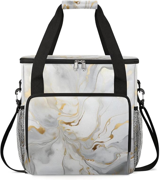 Gray White Marble Style Coffee Maker Carrying Bag Compatible with K-Mini or K-Mini Plus Portable Single Cup Coffee Maker Case with Pockets for K Cup Pods