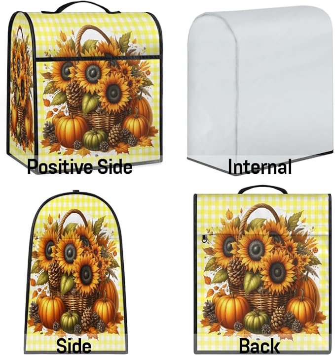 cfpolar Kitchen Aid Mixer Cover Compatible with 6-8 Quarts Pumpkin Sunflower Pinecones Stand Mixer Cover Kitchen Aid Mixers Accessories Appliance Organizer Bag Dust Covers with Zipper Pocket