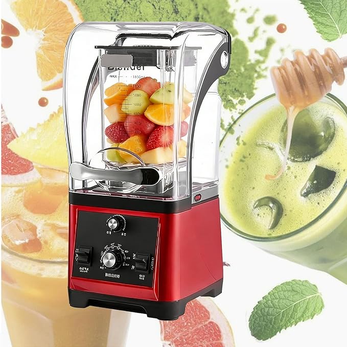 Countertop Professional Electric Food Machine Smoothie Protein Shake Licuadora Silent Smoothie Maker with Cover Cold Press Juicer Speed Adjustable for Juices and Smoothies(Red)