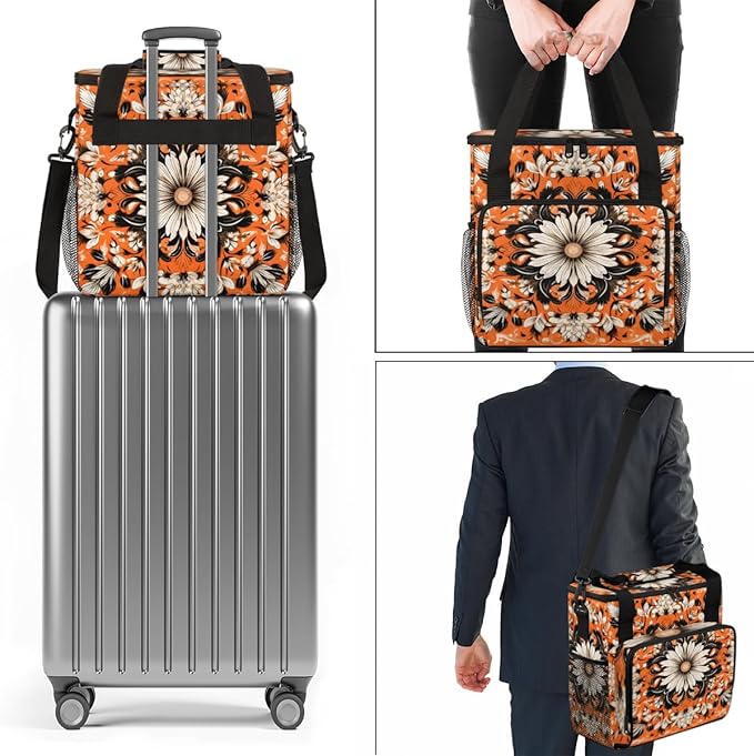 Orange Mandala Coffee Maker Carrying Bag Retro Mandala Travel Storage Bag Compatible with K-Mini or K-Mini Plus Single Serve Coffee Brewer Carrying Case with Multiple Pockets &amp Shoulder Strap