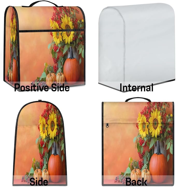 cfpolar Kitchen Aid Mixer Cover Compatible with 6-8 Quarts Sunflower Pumpkin Flower Stand Mixer Cover Kitchen Aid Mixers Accessories Appliance Organizer Bag Dust Covers with Zipper Pocket