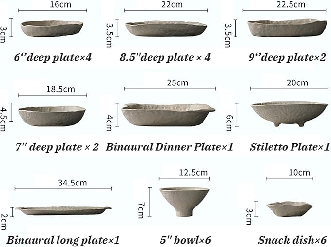 Porcelain Dinnerware Sets 27 Pieces Ceramics Dinner Combination Set | Hand Made Hand Pinch Series Cereals Bowls and Steak Plates Sets