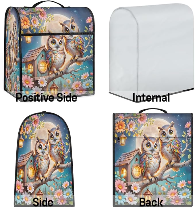 cfpolar Kitchen Aid Mixer Cover Compatible with 6-8 Quarts Owl Bird Flowers Stand Mixer Cover Kitchen Aid Mixers Accessories Appliance Organizer Bag Dust Covers with Zipper Pocket