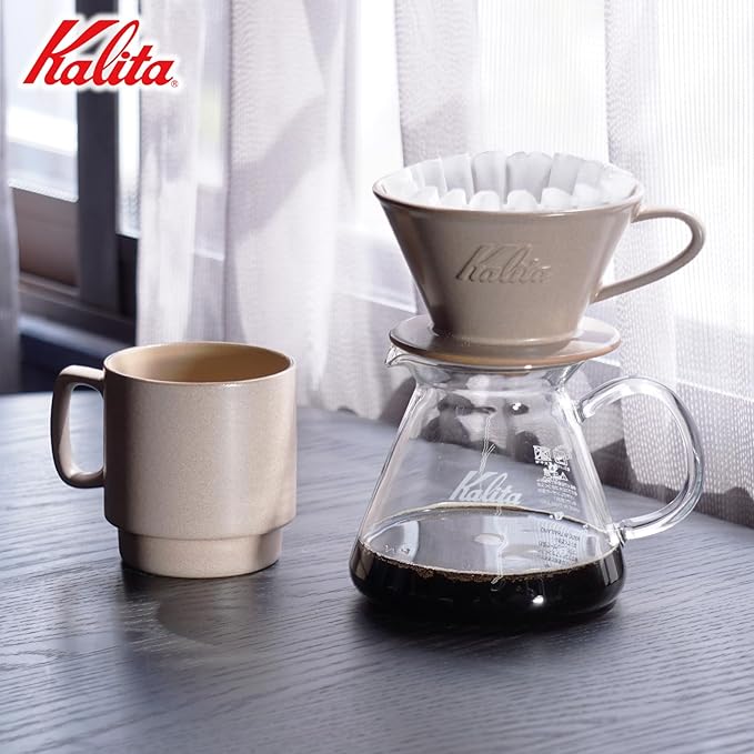 Carita Kalita Coffee Dripper Mino Ware High Heat Retention Pottery 1 to 2 Person DACHI &amp KalitaMI 155 Sand Brown #01103 Wave Series Made in Japan Drip Equipment for 1 or 2 People 1 Cup