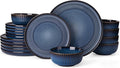 Famiware Starlight Plates and Bowls Dishes Set of 6 (18 Pieces) Ribbed Textured Stoneware Dinnerware Sets- Dishwasher &amp Microwave Safe Chip &amp Scratch Resistant Starry Blue