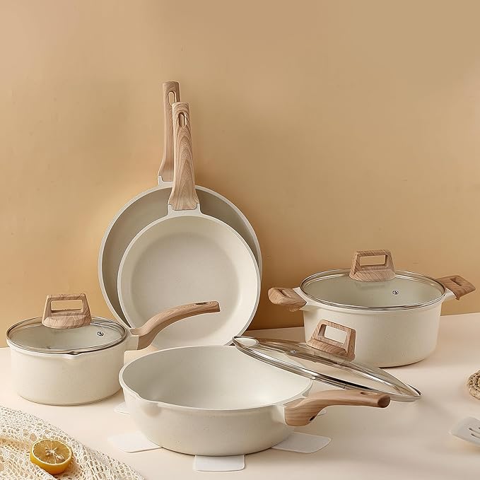 18 Pcs Pots and Pans Set for Kitchen Nonstick Ceramic Cookware Set Non Stick Induction Cookware Frying Pans &amp Saucepans