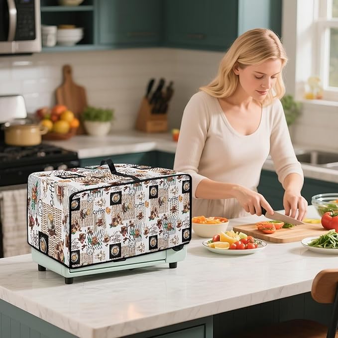 Mumeson Coffee Pattern Toaster Cover Bread Maker Protection for Kitchen Small Appliance Dust Cover Lightweight Fingerprint Protector