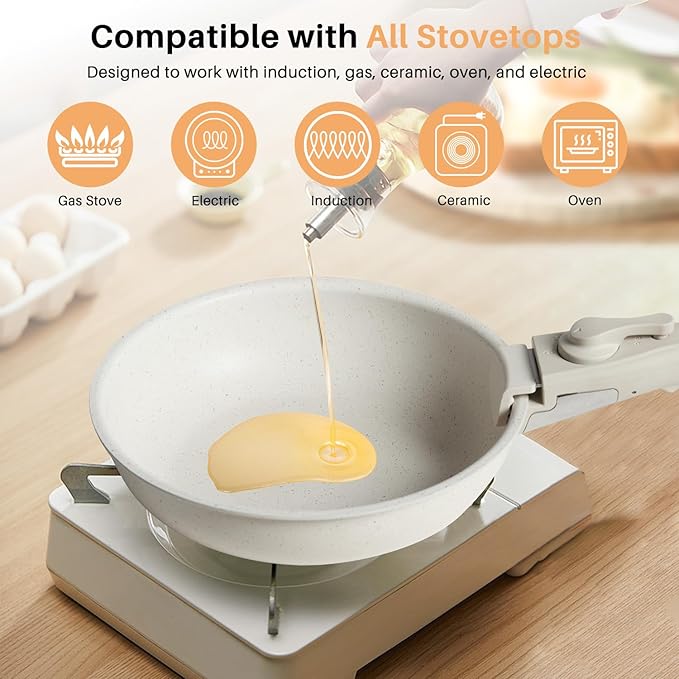 12 PCS Pots and Pans Set Non Stick Kitchen Induction Cookware Oven-Safe Stackable RV Cookware with Detachable Handle