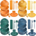 24 Pcs Microwave Ramen Cooker Set Microwavable Wheat Straw Dinnerware Sets with 40oz Ramen Bowl Plates Cups and Cutlery Box Dishwasher Safe Camping College Dorm (Bright Colors)