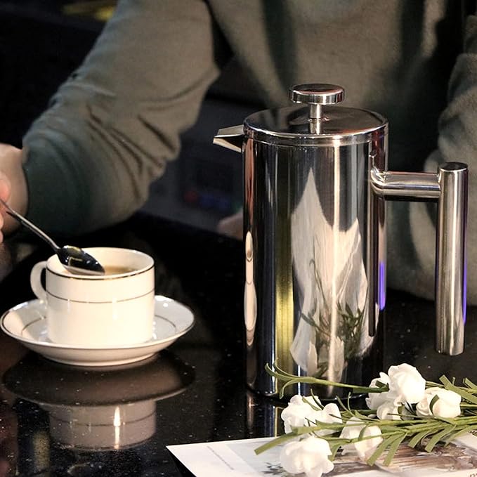 Irishom French Press Coffee Maker Stainless Steel Double Walled Insulated Coffee Maker Pot