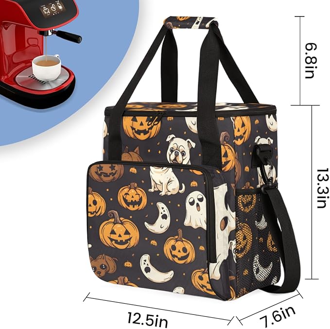 Retro Pumpkin Coffee Maker Carrying Bag Bright Pumpkin Travel Storage Bag Compatible with K-Mini or K-Mini Plus Single Serve Coffee Brewer Carrying Case with Multiple Pockets &amp Shoulder Strap