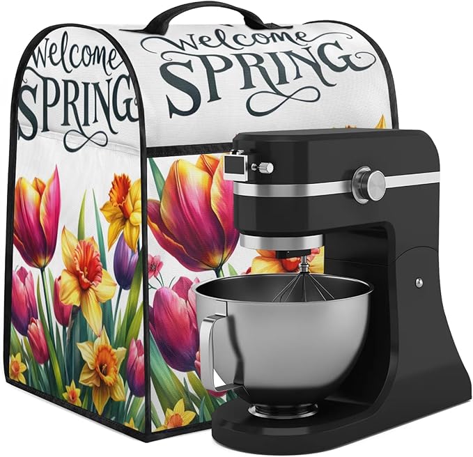 cfpolar Kitchen Aid Mixer Cover Compatible with 6-8 Quarts Spring Yellow Flowers Stand Mixer Cover Kitchen Aid Mixers Accessories Appliance Organizer Bag Dust Covers with Zipper Pocket