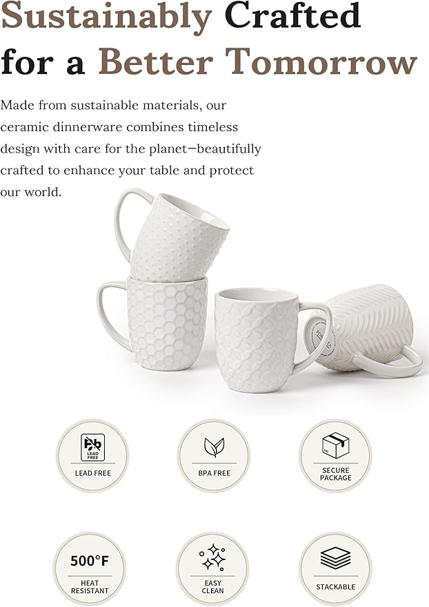 32-Piece Stoneware Dinnerware Set with Mugs Service for 8 – Stylish &amp Durable Tableware for Family Meals Chip-Resistant &amp Stackable