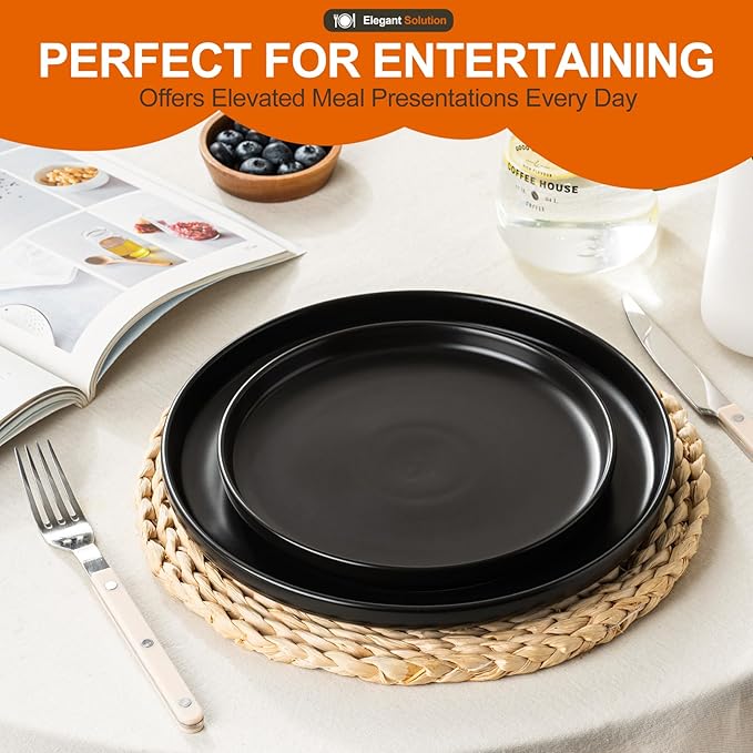 EWFEN Plates and Bowls Sets 12 Pieces Ceramic Dinnerware Set for 4 Stoneware Dishware Dishes Set Scratch Resistant Dishes Set Dishwasher &amp Microwave Safe Black